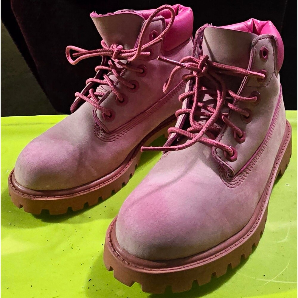 Timberland Girls Pink Leather Ankle Combat Boots Lace-Up US 12 M toddler a148l